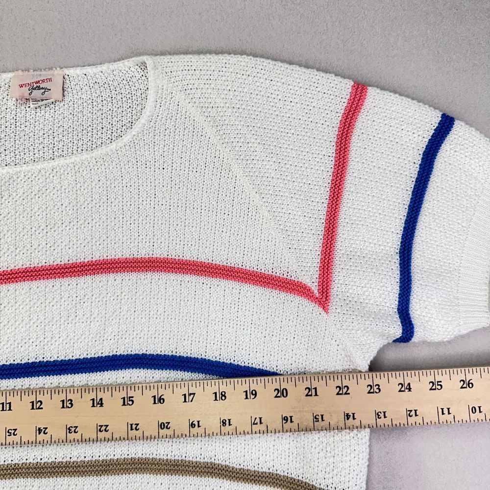 VTG 80s Wentworth Gallery Sweater Womens M White Striped Short Sleeve USA - Picture 6 of 8